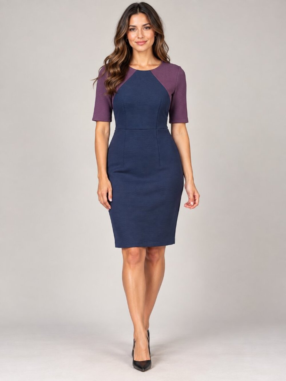 Boden Navy Plum Colorblock Textured Sheath Dress Size 10